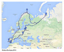 Krížom Európou 2014 - mapa plánovanej trasy